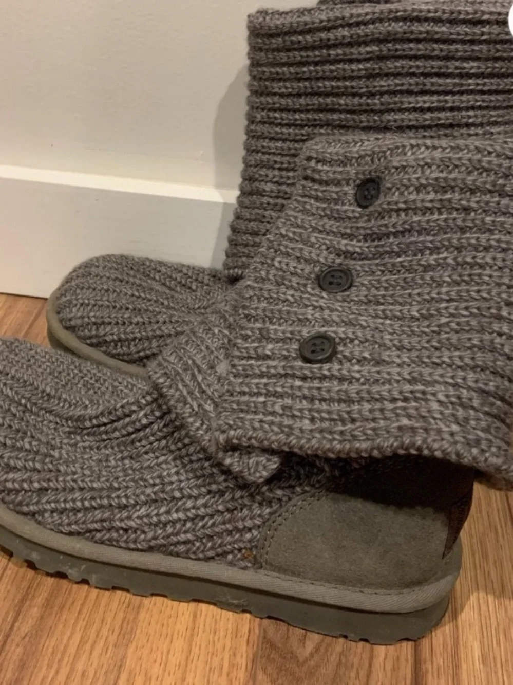 UGG Gray Knit Button-Accent Winter Boot
